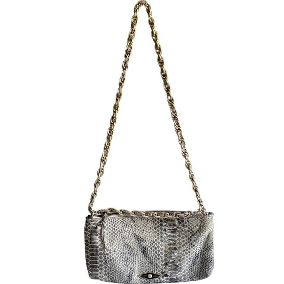 Elliott Lucca 100% Leather Snakeskin Print Hobo Satchel Shoulder Bag Gray - Picture 1 of 15